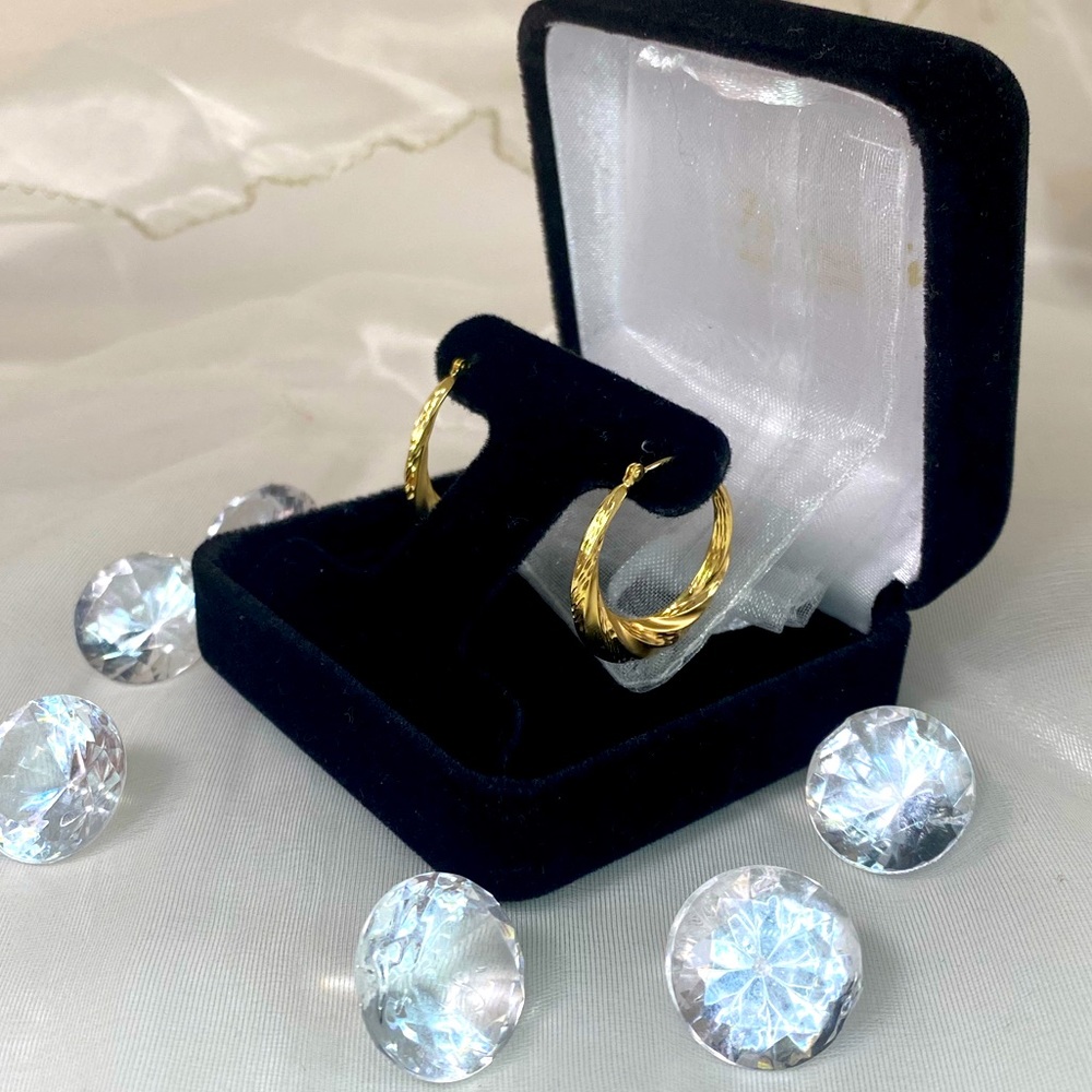 14K YELLOW GOLD classic twisted hoop earrings REAL GOLD 1”